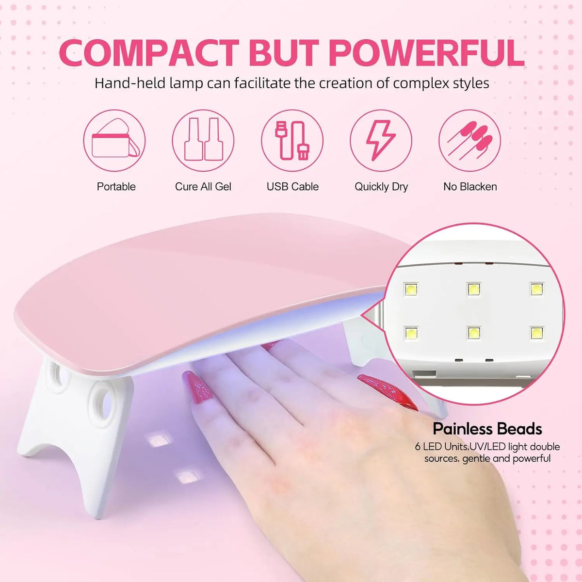 Blushimmer acrylic nail kit for beginners featuring acrylic set, UV light, drill, glitter powder, and decorative nail accessories.