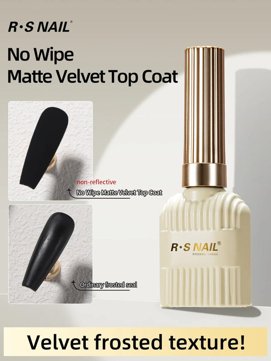 Blushimmer RSNAIL 10g velvet matte top coat gel nail polish with clear semi-permanent finish and UV soak-off capability.