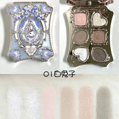 Blushimmer Flower Knows Sweetie Bear eyeshadow palette with 6 matte and shimmer shades, featuring colorful eyeshadow pans and packaging.