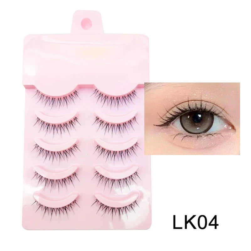 DINGSEN Blushimmer anime-style false eyelashes with clear band, 5 pairs of natural daily manga lashes featuring little devil design