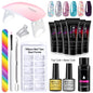 Blushimmer poly nail gel full set with 6W LED lamp, beginner manicure kit featuring nail tips, 3D design, and decorative extension tools
