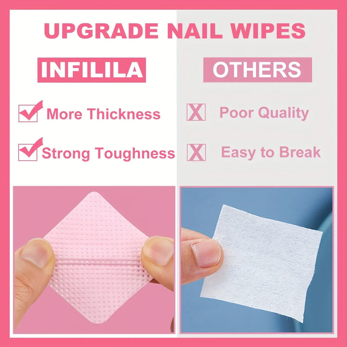 Blushimmer lint-free nail wipes and gel cleansing tissues for nail polish removal and beauty cleaning care.