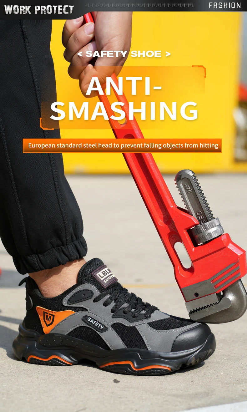 Slip On Safety Shoes Work Boots Steel Toe Men Non-Slip Lightweight Breathable Industrial Shoes Anti shock Protective Boots