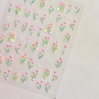 Dream Flower shell nail art sticker by Blushimmer, self-adhesive Japanese flower decal for press-on nails and decoration.