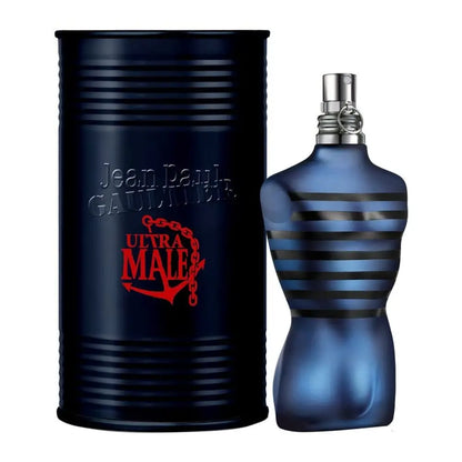 Jean Paul Gaultier Ultra Male Eau De Toilette Intense men's fragrance spray, 4.2 oz, with sleek bottle design.