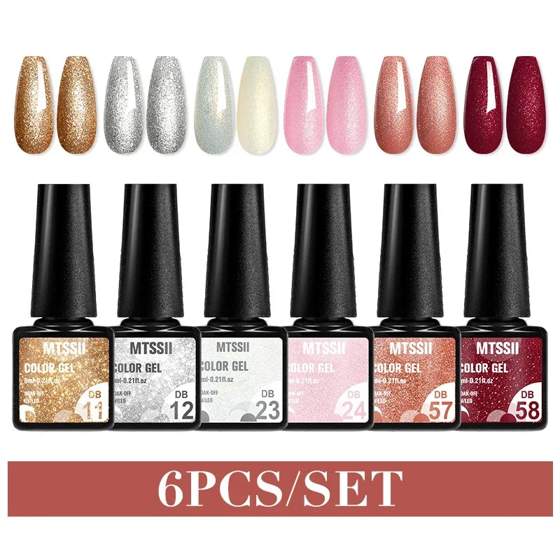 Sparkly red gel nail polish set by Blushimmer with six LED UV gel varnishes for shiny nail art and manicure at home