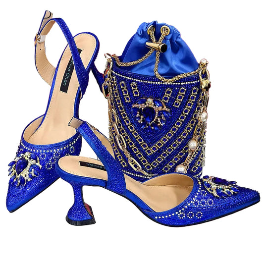 Elegant women’s shoes and rhinestone handbag set by EdleessFashion, featuring luxurious design and stylish details.