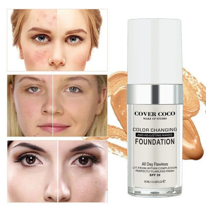 Blushimmer Cover Coco long-lasting liquid concealer and foundation in light, transparent skin tone with moisturizing formula.