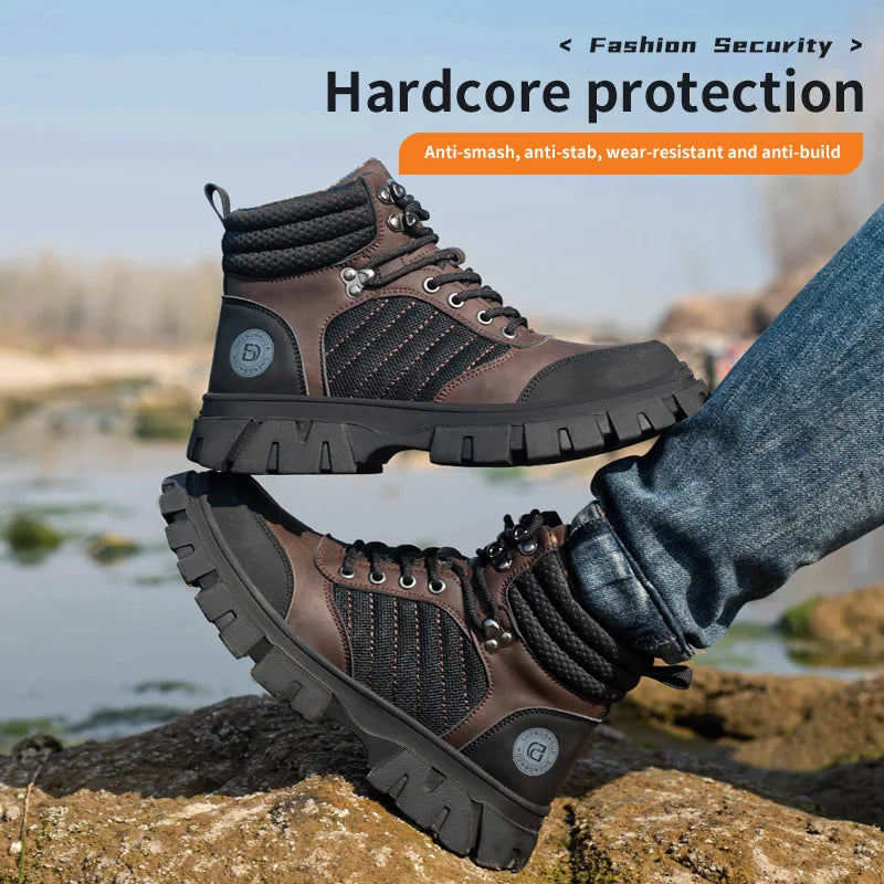 Steel Toe Shoes for Men Indestructible Work Boots Lightweight Safety Shoes Walking Anti-smash Anti-puncture Protective Sneakers