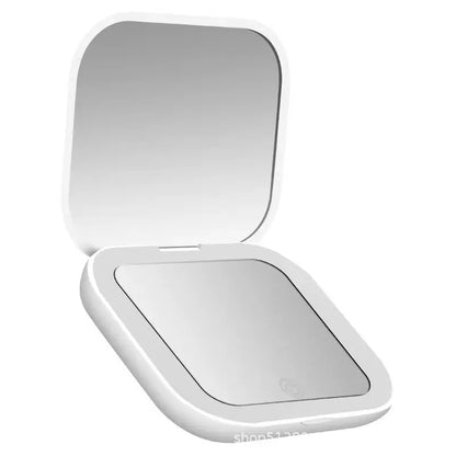 Blushimmer mini portable folding makeup mirror with LED lights, magnifying compact vanity mirror for travel and beauty routines