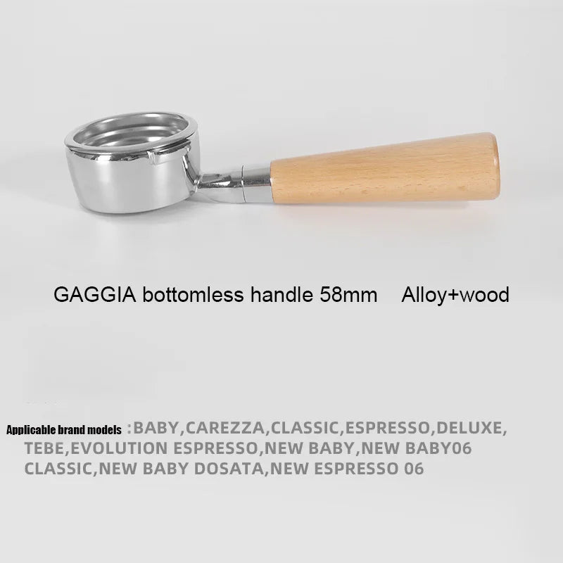 GAGGIA Bottomless Filter Holder 58mm Solid Wood Handle Portafilter Universal for Gaggia Classic Coffee Machine Barista Tools