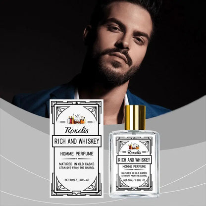 Men's Blushimmer Charming Whiskey perfume bottle with elegant design, showcasing the long-lasting, refreshing fragrance for attraction.