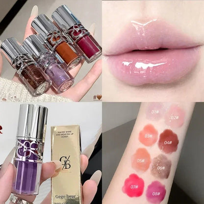 Blushimmer clear glass shine lip gloss with watery, moisturizing finish, long-lasting juicy lip oil stain, and plumper effect.