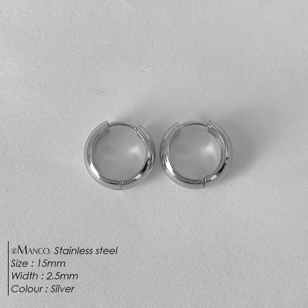 eManco Classic Round Stainless Steel Earrings For Women Men Geometric Circle Ear Buckle Fashion Huggie Daily Jewelry