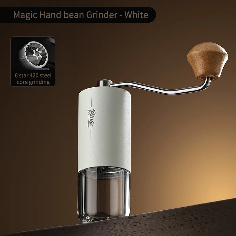 Bincoo Visual Manual Coffee Bean Grinder Portable CNC Stainless Steel Burr Crank Hand Hand Coffee Grinder Kitchen Barista Tools