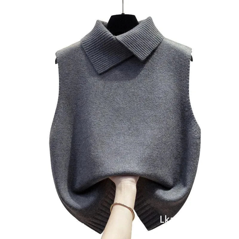 2025 Spring Autumn High-neck Sleeveless Ladies Sweater Vest Jacket High-end Solid Color Women's Knitting Pullover Waistcoat Top