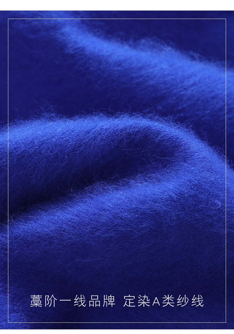 Autumn And Winter New High-End Female Mink Cashmere Sweater Solid Color Long-Sleeved Wool Knit Bottoming Sweater Loose Top