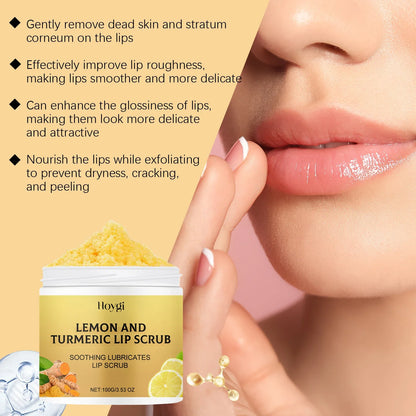 Blushimmer turmeric lip scrub with natural exfoliating particles, moisturizing and nourishing chapped lips, reducing lip lines and melanin.