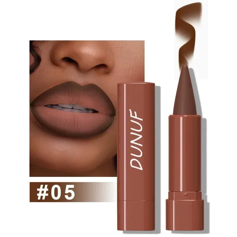Blushimmer nude brown lip liner pencil and velvet matte lipstick with waterproof, non-stick formula for natural, defined lips.