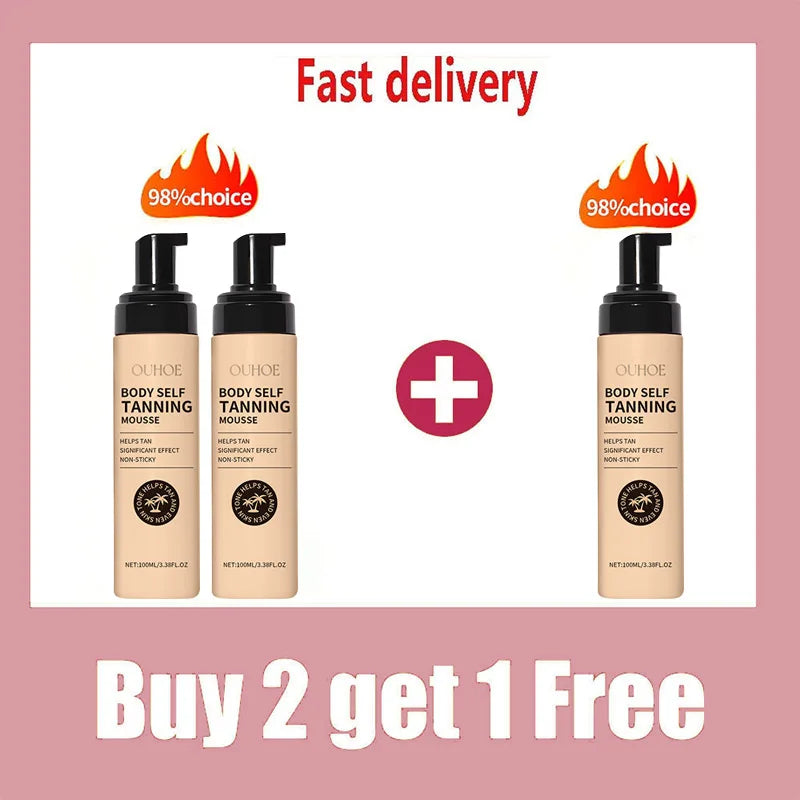 Blushimmer Summer Tanning Body Mousse in 100ml with bronze glossy finish, promoting natural tan and moisturizing wheat skin cream
