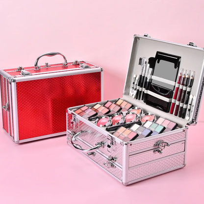 Blushimmer makeup gift set for women includes face powder, eyeshadow palette, lipstick, highlighter, bronzer, and makeup brushes.