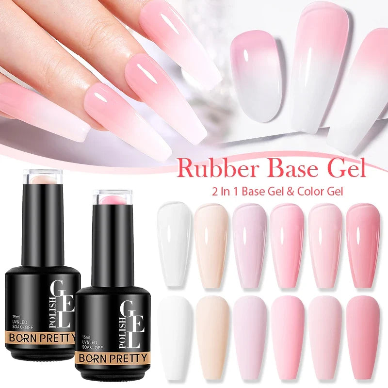 Blushimmer Born Pretty 15ml jelly nude rubber base gel in natural milky white, semi-permanent UV LED gel varnish for nails