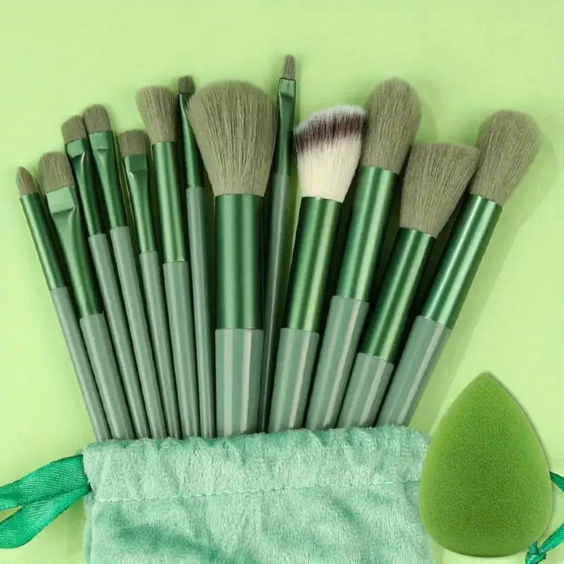 Set of soft, fluffy Blushimmer makeup brushes for foundation, powder, eyeshadow, and blending, ideal for professional cosmetic application.