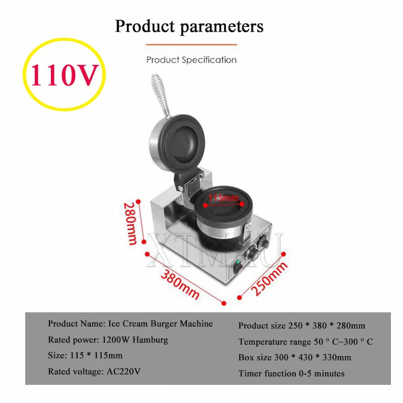 UFO Hamburger Cake Maker Burger Machine Electric Ice Cream Waffle Machine 110V Gelato Panini Press Semlor