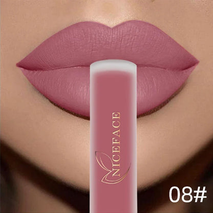 Blushimmer NICEFACE nude liquid lipstick in waterproof velvet matte finish, long-lasting lip gloss with a smooth, non-stick cup application