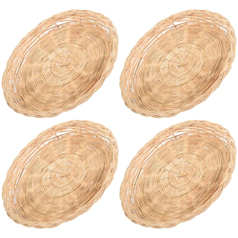 Bamboo Paper Plate Holder - 10 Inch Round Woven Plate Holder, Reusable Paper Plate Holders For Picnic Party