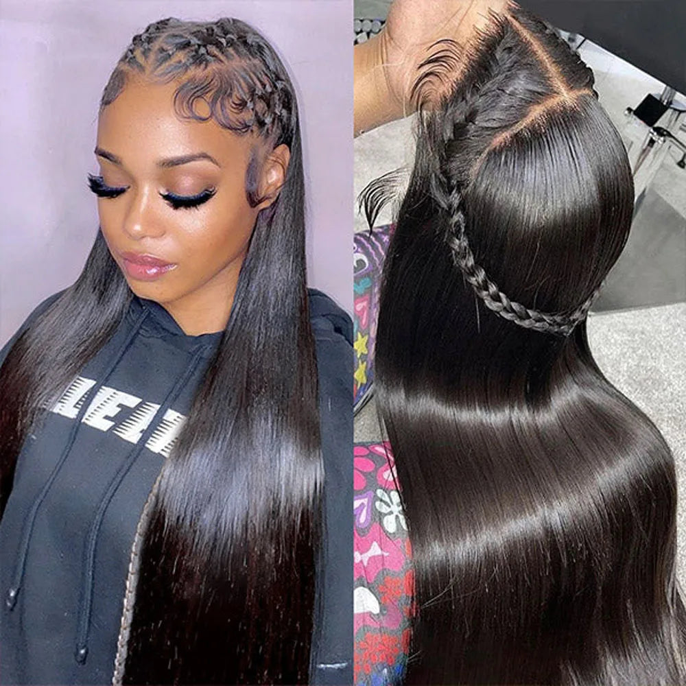 Selvanelle 40-inch bone straight Brazilian human hair wig with 13x4 lace, HD transparent lace, full lace frontal, 250% density.