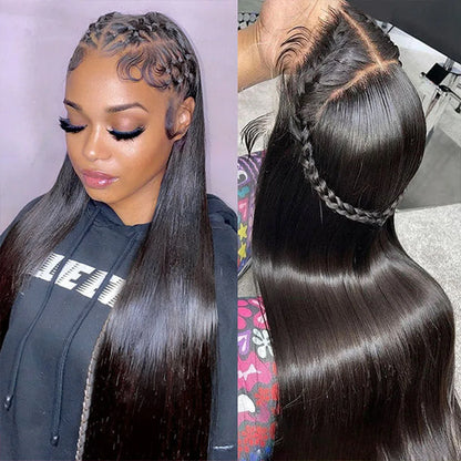 Selvanelle 40-inch bone straight Brazilian human hair wig with 13x4 lace, HD transparent lace, full lace frontal, 250% density.
