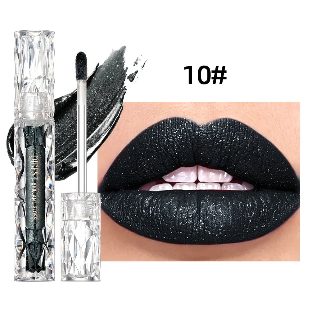 Blushimmer QIBEST 10-color matte and shiny glitter liquid lipstick with waterproof, long-lasting glossy finish on lips.