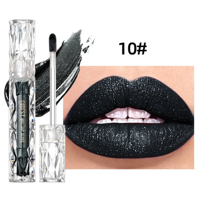 Blushimmer QIBEST 10-color matte and shiny glitter liquid lipstick with waterproof, long-lasting glossy finish on lips.