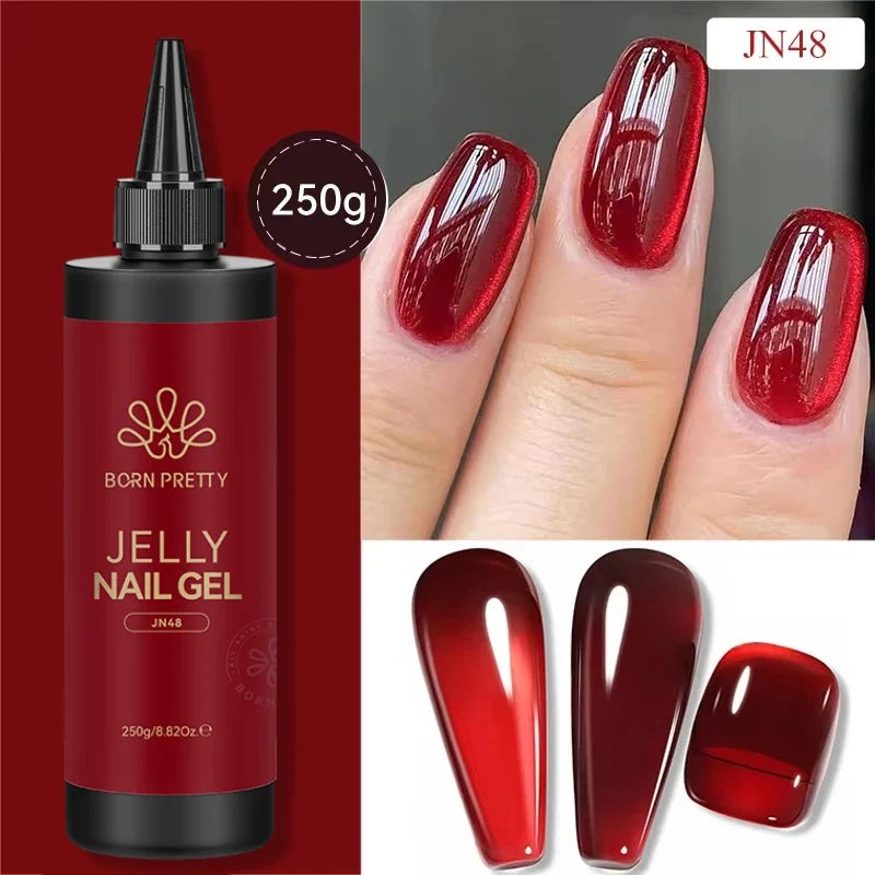 Blushimmer Born Pretty 250g Milky White Jelly Nude Gel Nail Polish refill package, translucent semi-permanent soak-off UV gel
