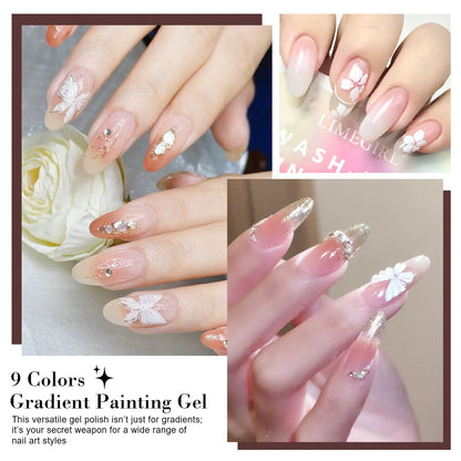 LIMEGIRL 9-color gradient painting gel nail art kit by Blushimmer with vibrant, quick-drying flower paint and engraving gel for DIY nails.