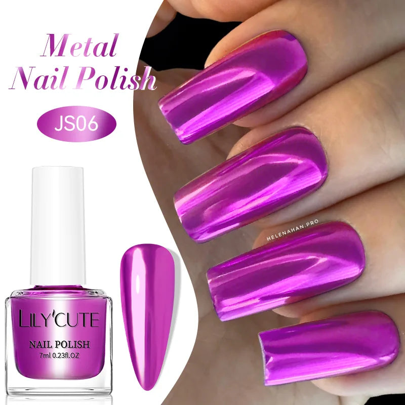 Blushimmer LILYCUTE 7ml mirror metallic nail polish in red and purple with a reflective, mirror effect on nails.
