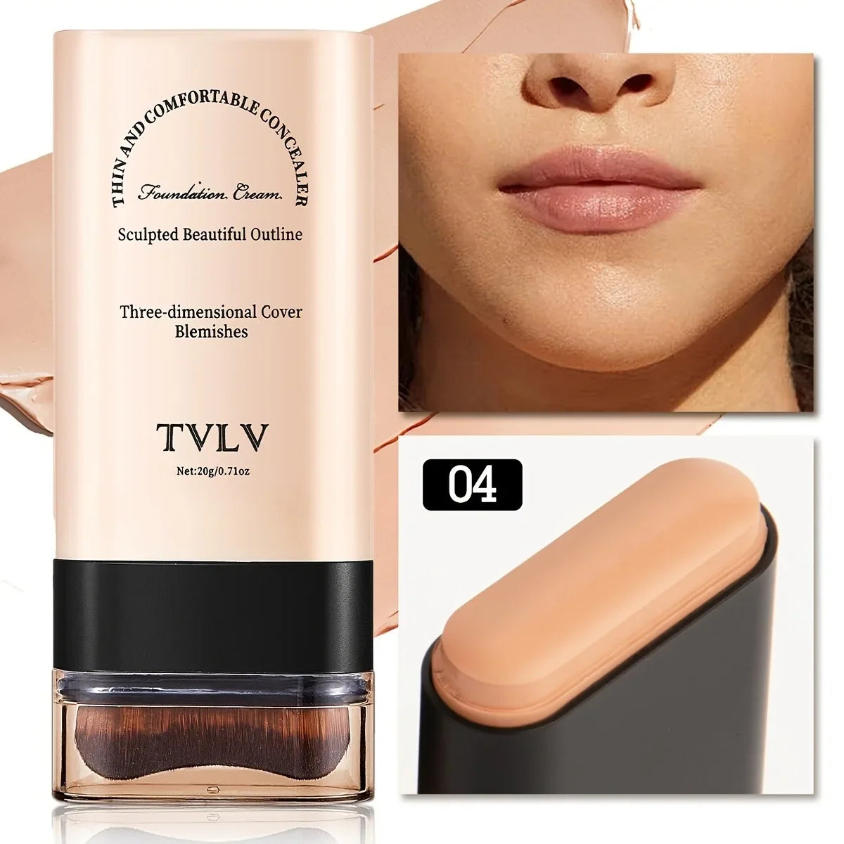 Blushimmer TVLV Velvet Moist Light Eraser Foundation Stick with brush, long-lasting flawless concealer for face makeup.