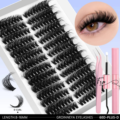 Blushimmer GROINNEYA DIY eyelash extension kit with mixed lash clusters, lash bond, seal, and tweezers for at-home lash application