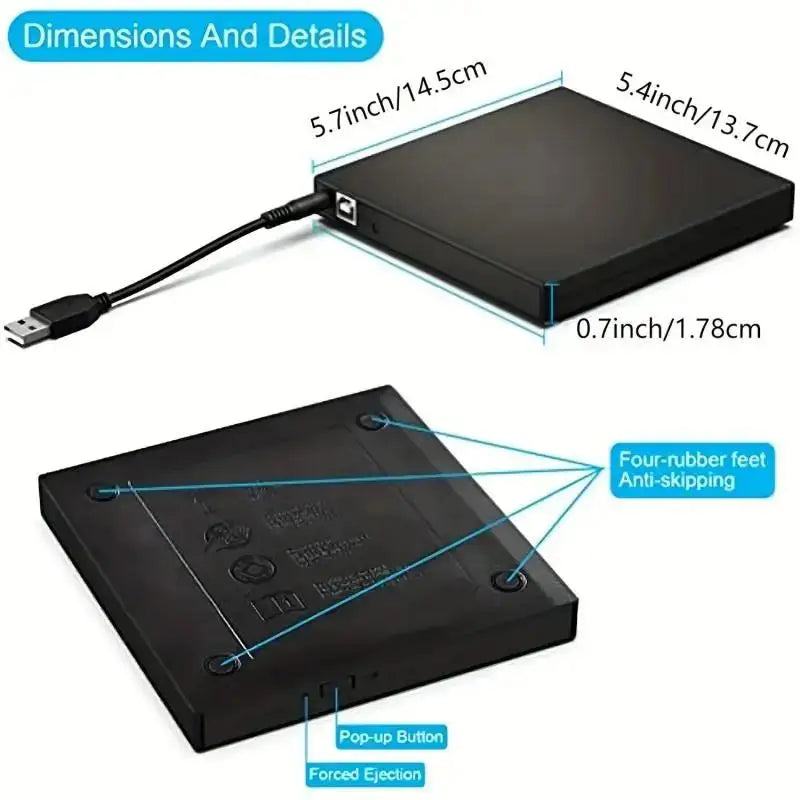 External CD/DVD Drive USB External Disk Drive CD-RW DVD-ROM Optical Player Burner Player For Desktop Laptop PC Computer