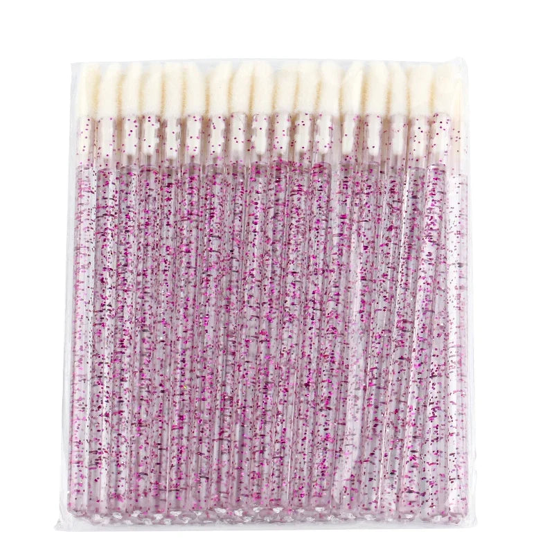 Set of 50 reusable Blushimmer Lip Brush and Applicator Wands for lipstick and eyelash extension, beauty makeup accessories.