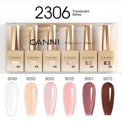 Blushimmer CANNI nail gel polish kit with 6 jade, nude, pink shades in 9ml bottles, ideal for French and natural nail designs