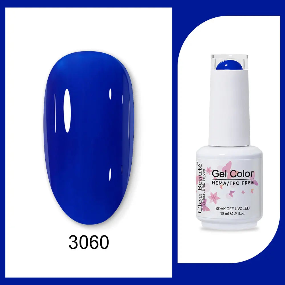 Blushimmer Clou Beaute 15ml neon gel nail polish with red, black, white, and green shades, semi-permanent base and velvet top coat