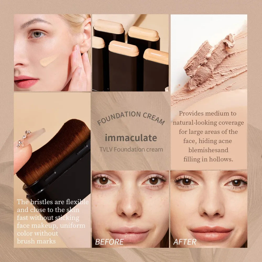 Blushimmer TVLV eraser foundation stick with brush, 20g, brightening liquid makeup concealer for long-lasting, non-marking skin coverage.