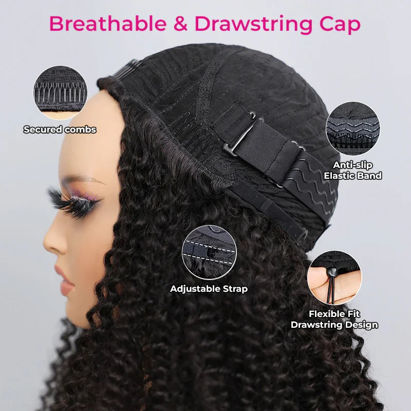Burmese curly human hair wig by Selvanelle, 300 density, 4C afro kinky curl, 3-in-1 half wig style, natural human hair.