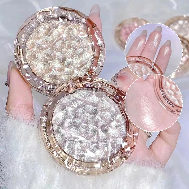 Blushimmer Crystal Bright Light high gloss powder with pearl finish, brightening makeup blush for young girls, fine flash glow.