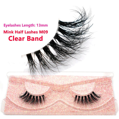 Blushimmer 3D Mink Fluffy Half False Eyelashes with clear band, natural look, lightweight, reusable short eye strip lashes extension