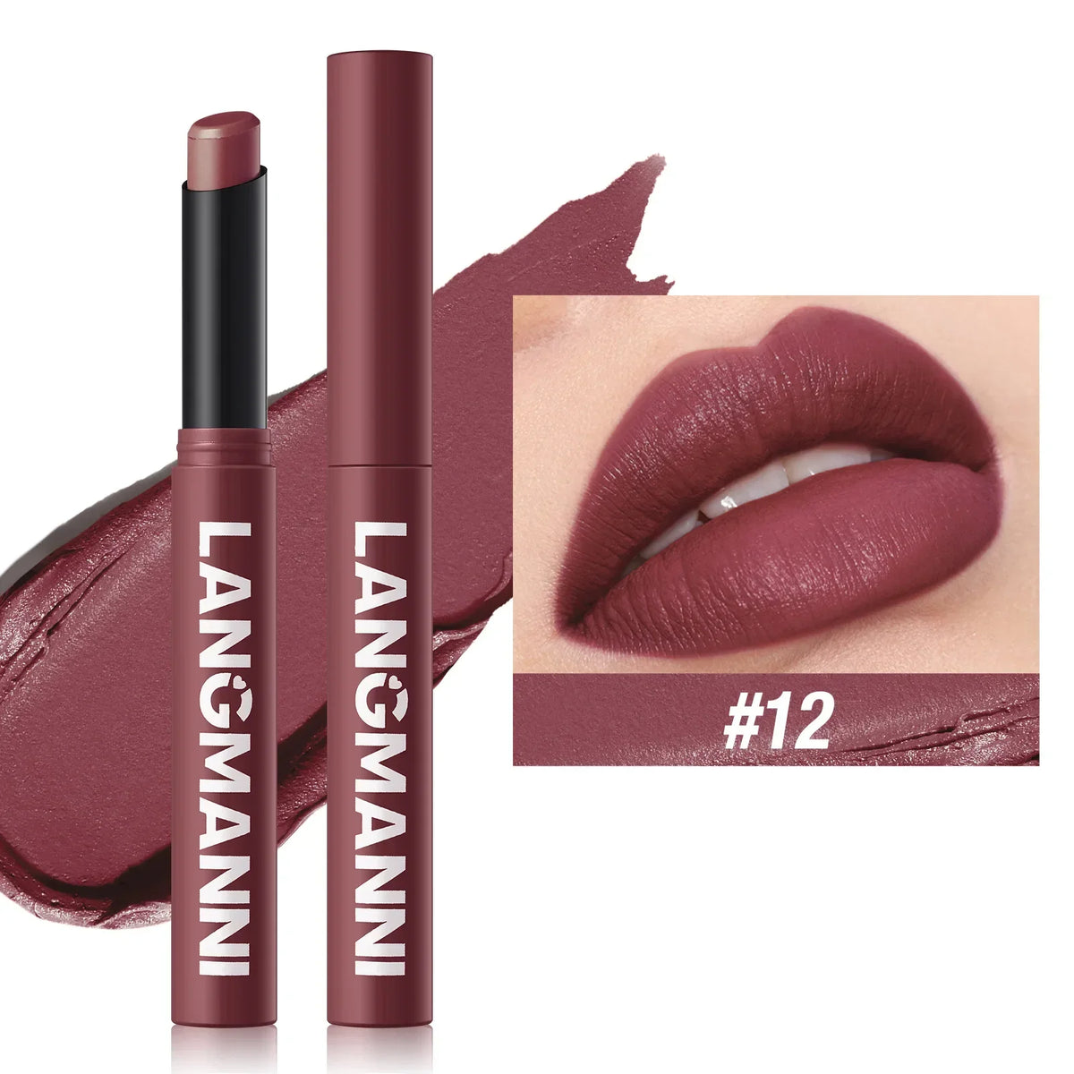 Blushimmer 12-color matte lipstick set featuring long-lasting, waterproof velvet finish lipsticks with smooth, non-fading color.
