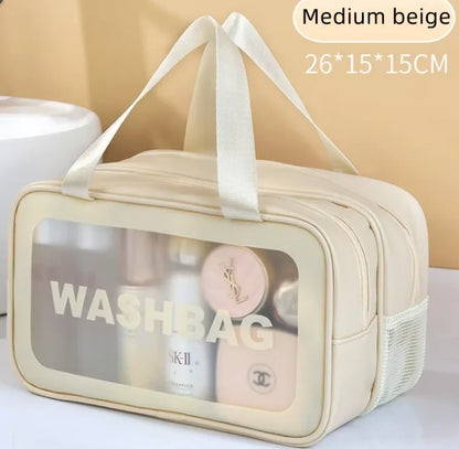 Blushimmer dry-wet separation double transparent PU makeup bag for travel, fitness, and swimming essentials, portable cosmetic storage