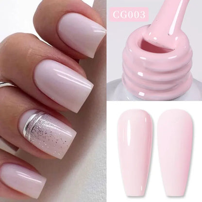 Light pink peach translucent gel nail polish bottle by Blushimmer, UV cure gel varnish for DIY nail art at home.